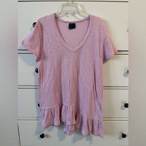 Women’s LEFT OF CENTER Pink V-Neck Top w/Ruffle & Tie Sz XS